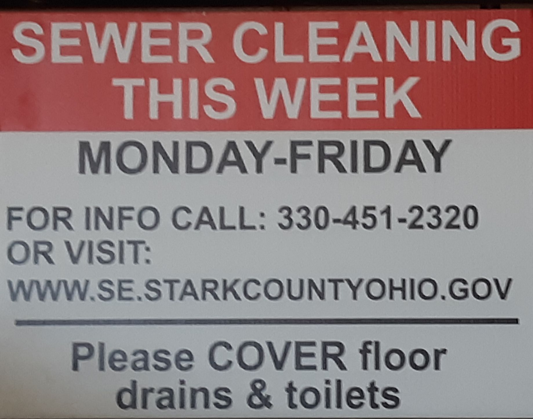 Area Sewer Cleaning Sign Example